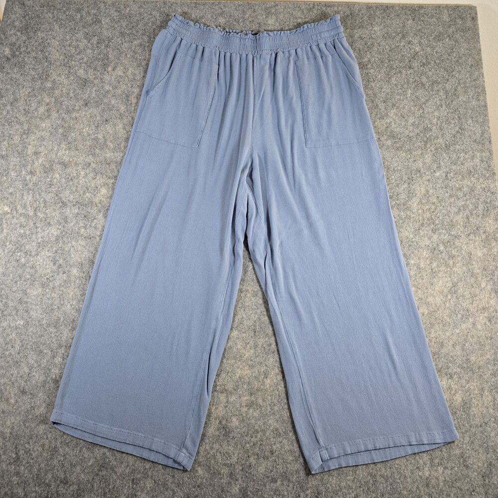Emery Rose Plus Size 2X Women's Light Blue Bohemian Wide Leg Pants Comfort
